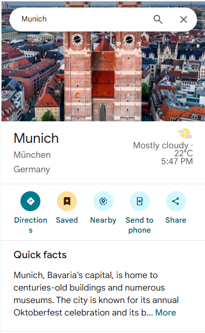 Google Maps place card showing the Directions button